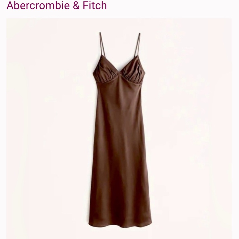Abercrombie Wedding Guest Bridesmaid Brown Spaghetti Strap Midi Satin Slip Dress